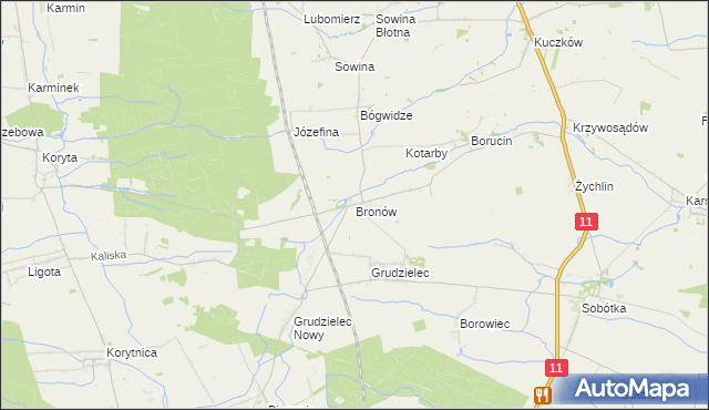 mapa Bronów gmina Pleszew, Bronów gmina Pleszew na mapie Targeo