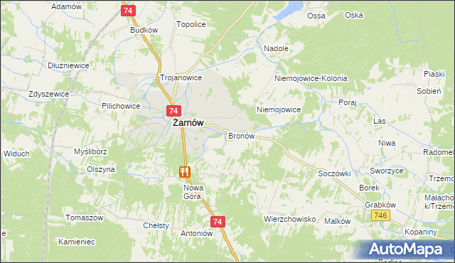 mapa Bronów gmina Żarnów, Bronów gmina Żarnów na mapie Targeo