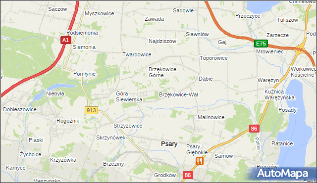 mapa Brzękowice-Wał, Brzękowice-Wał na mapie Targeo