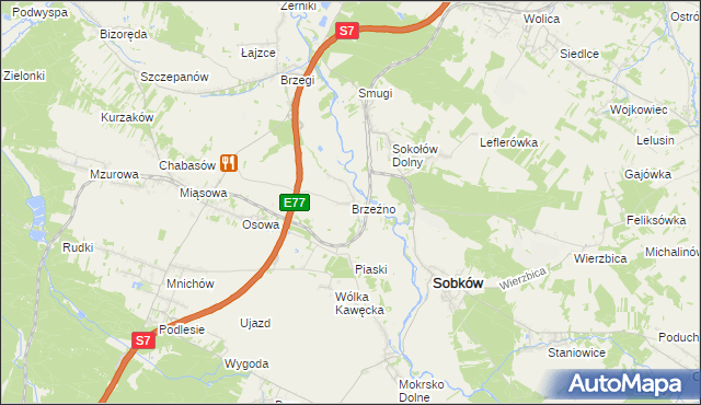 mapa Brzeźno gmina Sobków, Brzeźno gmina Sobków na mapie Targeo