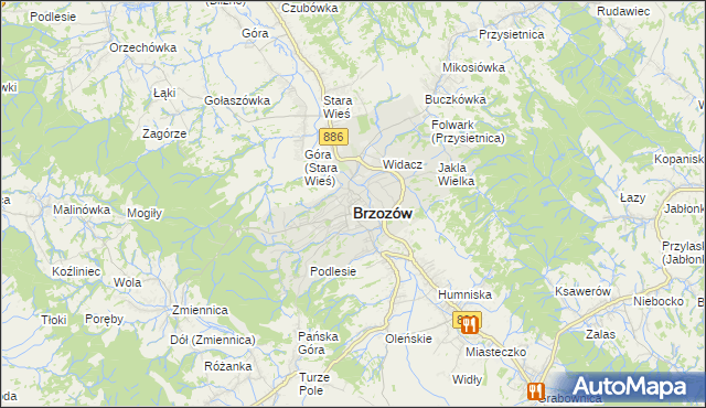 mapa Brzozów, Brzozów na mapie Targeo