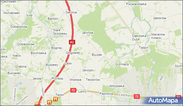 mapa Buczek gmina Brzeziny, Buczek gmina Brzeziny na mapie Targeo