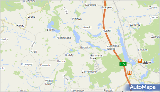 mapa Budwity, Budwity na mapie Targeo