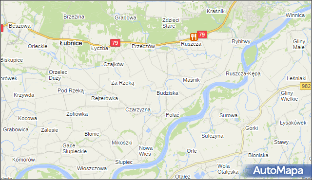 mapa Budziska gmina Łubnice, Budziska gmina Łubnice na mapie Targeo