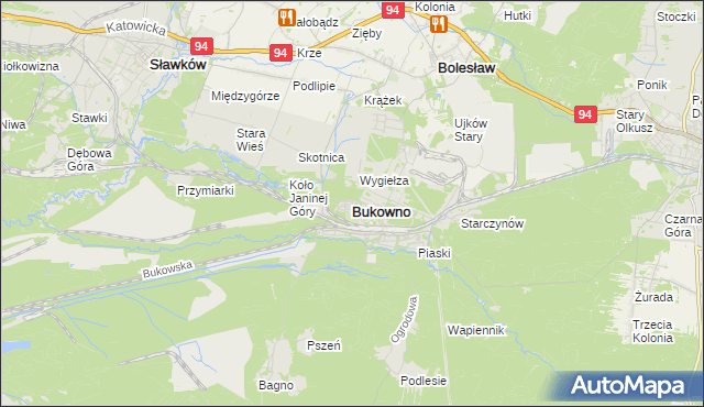 mapa Bukowno powiat olkuski, Bukowno powiat olkuski na mapie Targeo