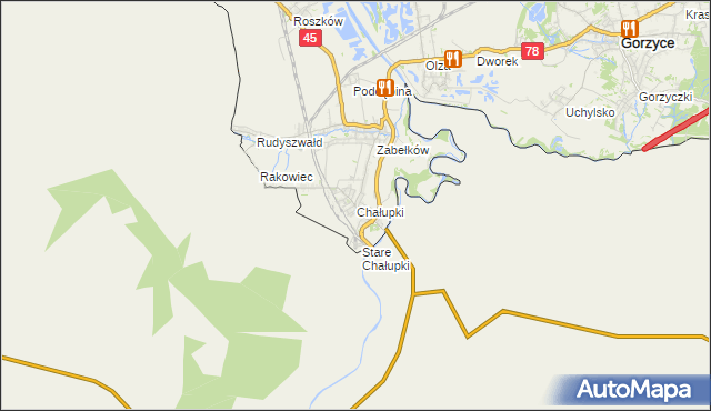 mapa Chałupki gmina Krzyżanowice, Chałupki gmina Krzyżanowice na mapie Targeo