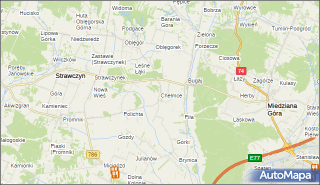 mapa Chełmce gmina Strawczyn, Chełmce gmina Strawczyn na mapie Targeo