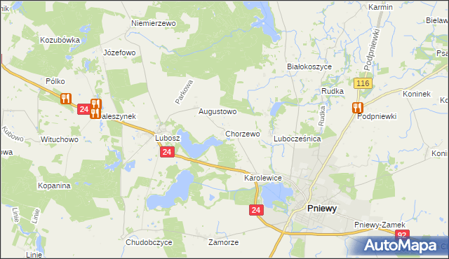 mapa Chorzewo gmina Kwilcz, Chorzewo gmina Kwilcz na mapie Targeo