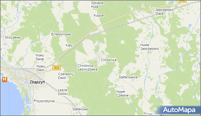 mapa Chrośnica gmina Zbąszyń, Chrośnica gmina Zbąszyń na mapie Targeo