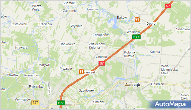 mapa Chustki, Chustki na mapie Targeo