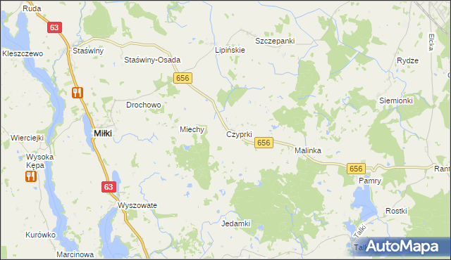 mapa Czyprki gmina Miłki, Czyprki gmina Miłki na mapie Targeo