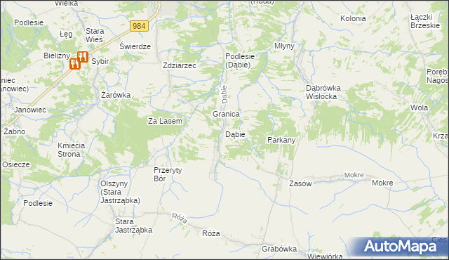 mapa Dąbie gmina Radomyśl Wielki, Dąbie gmina Radomyśl Wielki na mapie Targeo