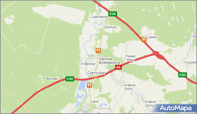 mapa Dąbrowa Bolesławiecka, Dąbrowa Bolesławiecka na mapie Targeo