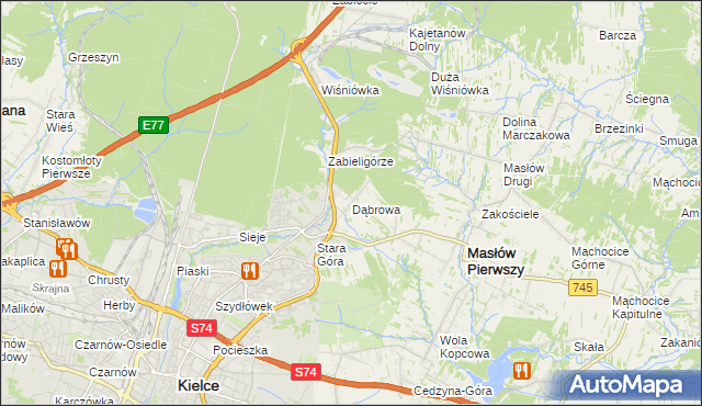 mapa Dąbrowa gmina Masłów, Dąbrowa gmina Masłów na mapie Targeo