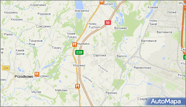 mapa Dąbrowa gmina Żukowo, Dąbrowa gmina Żukowo na mapie Targeo