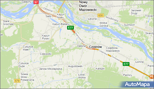 mapa Dębina gmina Czosnów, Dębina gmina Czosnów na mapie Targeo