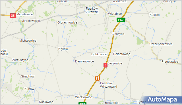 mapa Dobkowice gmina Kobierzyce, Dobkowice gmina Kobierzyce na mapie Targeo