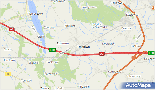 mapa Dopiewo, Dopiewo na mapie Targeo