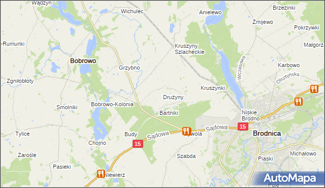 mapa Drużyny gmina Bobrowo, Drużyny gmina Bobrowo na mapie Targeo