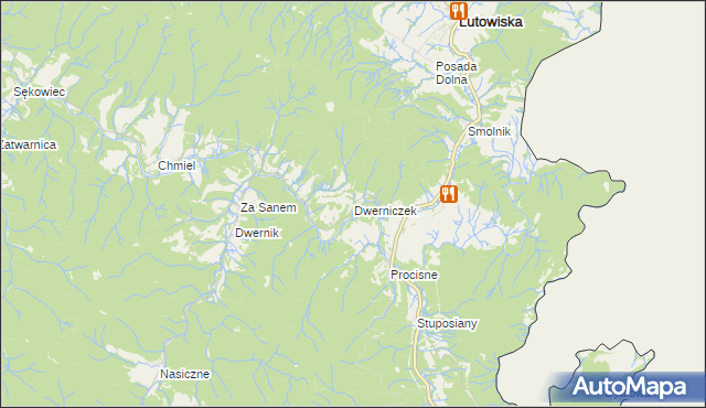mapa Dwerniczek, Dwerniczek na mapie Targeo