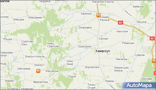 mapa Dzierzbotki, Dzierzbotki na mapie Targeo