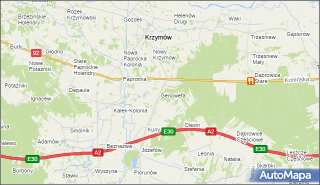 mapa Genowefa gmina Krzymów, Genowefa gmina Krzymów na mapie Targeo