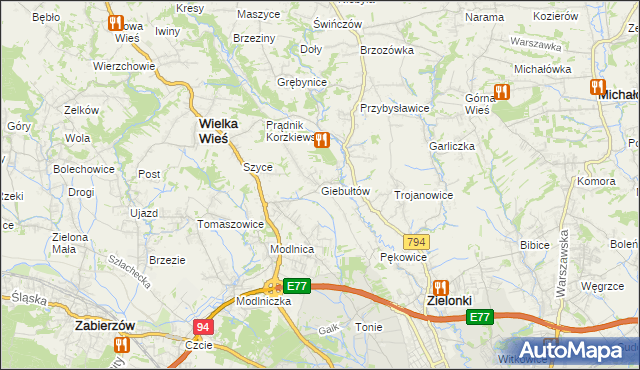 mapa Giebułtów gmina Wielka Wieś, Giebułtów gmina Wielka Wieś na mapie Targeo