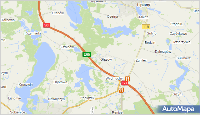 mapa Głazów gmina Myślibórz, Głazów gmina Myślibórz na mapie Targeo