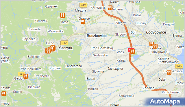 mapa Godziszka gmina Buczkowice, Godziszka gmina Buczkowice na mapie Targeo