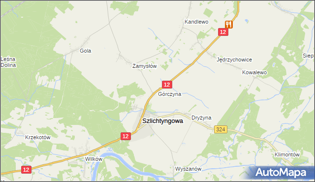 mapa Górczyna gmina Szlichtyngowa, Górczyna gmina Szlichtyngowa na mapie Targeo