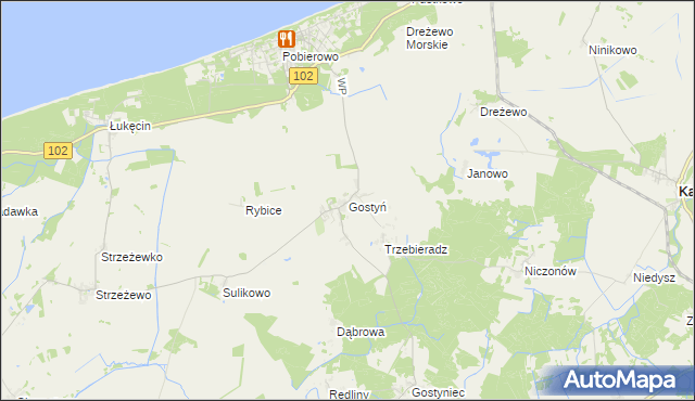 mapa Gostyń gmina Świerzno, Gostyń gmina Świerzno na mapie Targeo