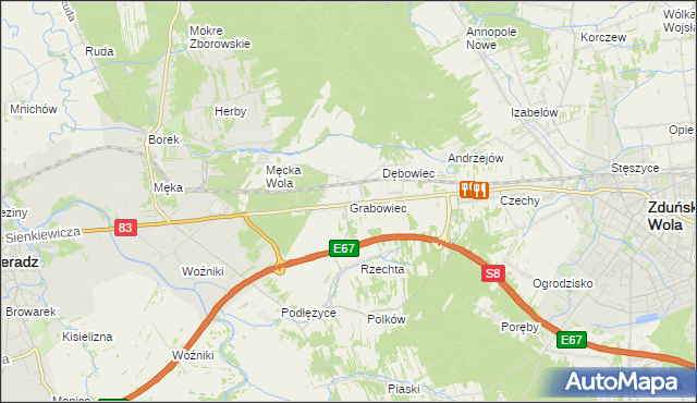 mapa Grabowiec gmina Sieradz, Grabowiec gmina Sieradz na mapie Targeo