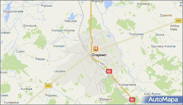 mapa Grajewo, Grajewo na mapie Targeo