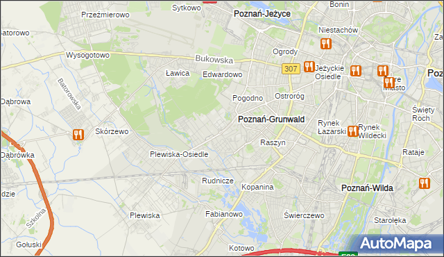 mapa Grunwald gmina Poznań, Grunwald gmina Poznań na mapie Targeo