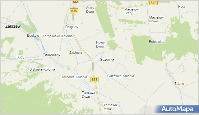 mapa Guzówka gmina Wysokie, Guzówka gmina Wysokie na mapie Targeo