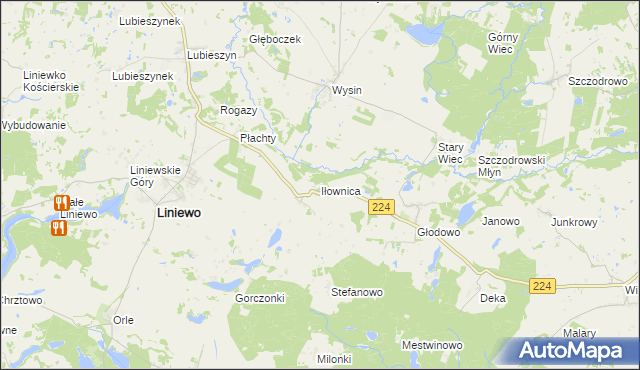 mapa Iłownica gmina Liniewo, Iłownica gmina Liniewo na mapie Targeo