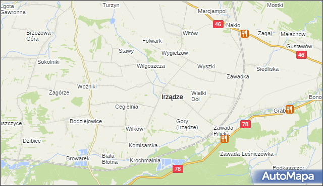 mapa Irządze powiat zawierciański, Irządze powiat zawierciański na mapie Targeo