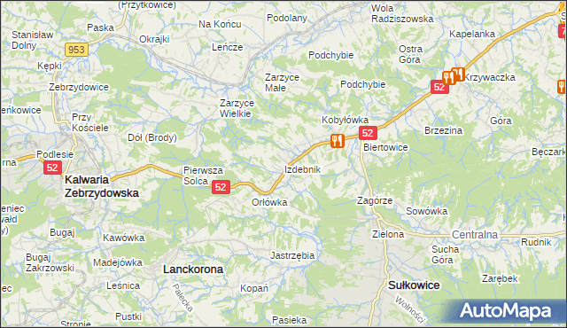 mapa Izdebnik gmina Lanckorona, Izdebnik gmina Lanckorona na mapie Targeo
