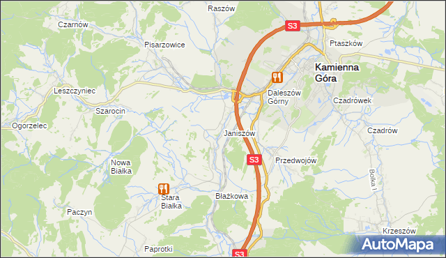 mapa Janiszów gmina Kamienna Góra, Janiszów gmina Kamienna Góra na mapie Targeo