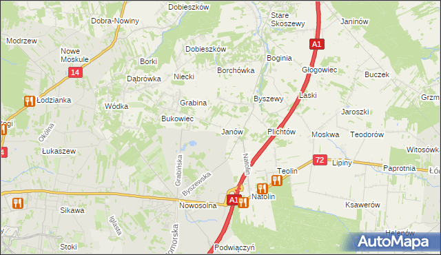 mapa Janów gmina Nowosolna, Janów gmina Nowosolna na mapie Targeo