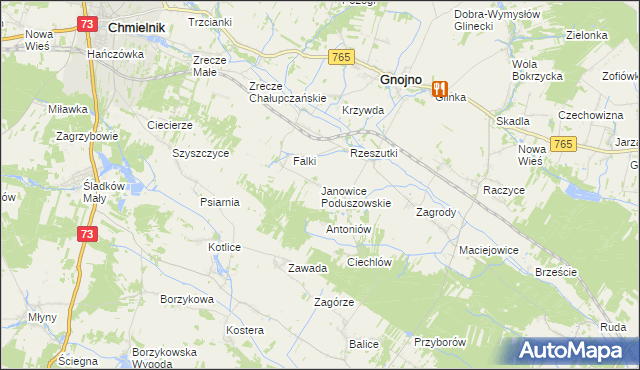 mapa Janowice Poduszowskie, Janowice Poduszowskie na mapie Targeo