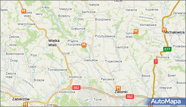 mapa Januszowice gmina Zielonki, Januszowice gmina Zielonki na mapie Targeo