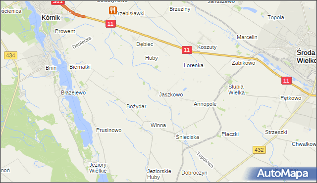 mapa Jaszkowo gmina Zaniemyśl, Jaszkowo gmina Zaniemyśl na mapie Targeo