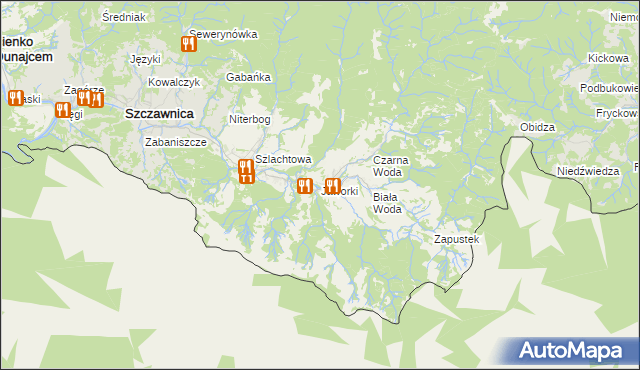 mapa Jaworki gmina Szczawnica, Jaworki gmina Szczawnica na mapie Targeo