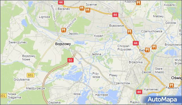 mapa Jedlina gmina Bojszowy, Jedlina gmina Bojszowy na mapie Targeo