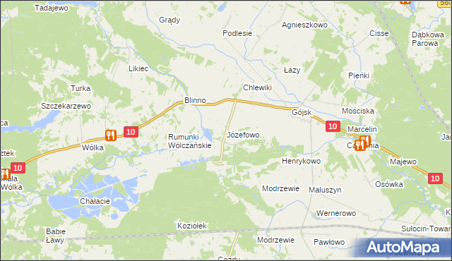 mapa Józefowo gmina Szczutowo, Józefowo gmina Szczutowo na mapie Targeo