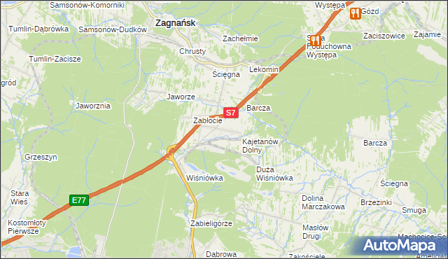 mapa Kajetanów gmina Zagnańsk, Kajetanów gmina Zagnańsk na mapie Targeo