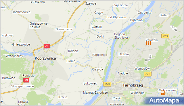mapa Kamieniec gmina Koprzywnica, Kamieniec gmina Koprzywnica na mapie Targeo