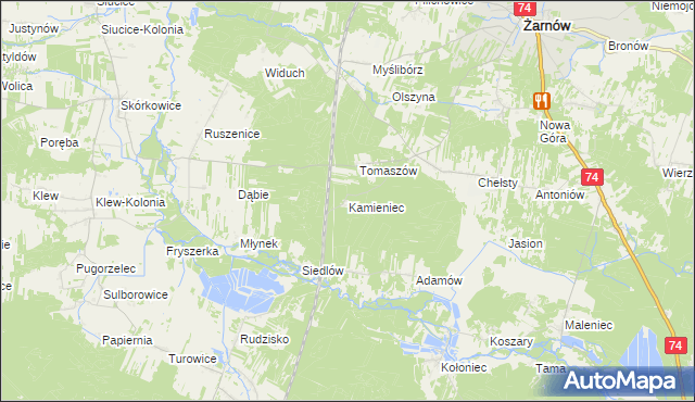 mapa Kamieniec gmina Żarnów, Kamieniec gmina Żarnów na mapie Targeo