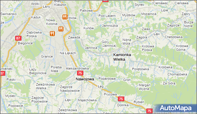 mapa Kamionka Mała gmina Kamionka Wielka, Kamionka Mała gmina Kamionka Wielka na mapie Targeo